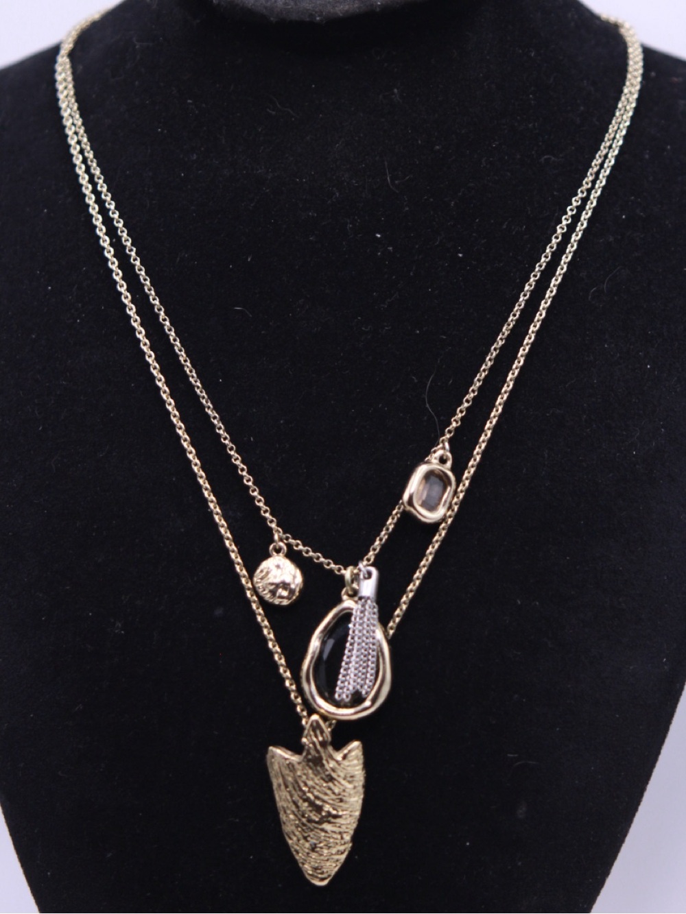 White House Black Market Gold-Tone Layered Arrowhead Crystal Pendant Necklace